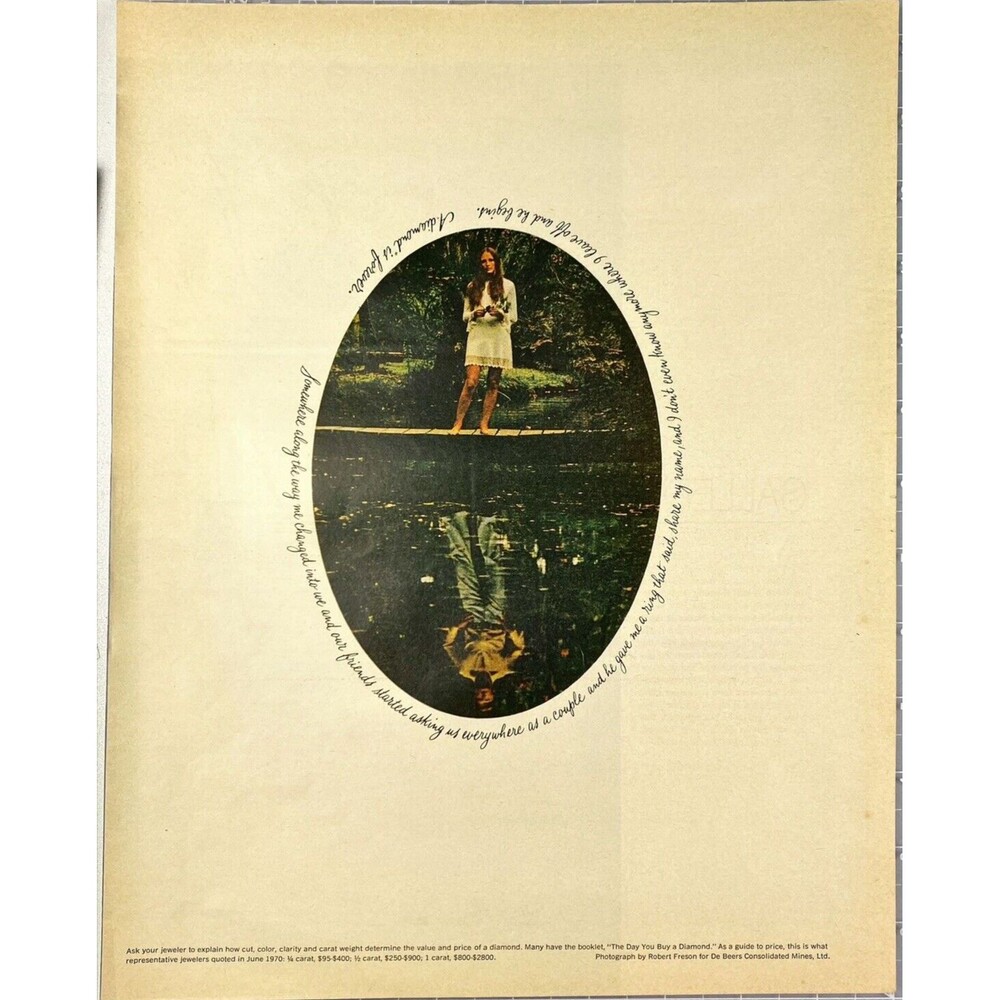 De Beers "Ask your jeweler to explain cut color clarity Carat weight"Vtg Ad 1970